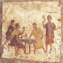 A panel with dice players