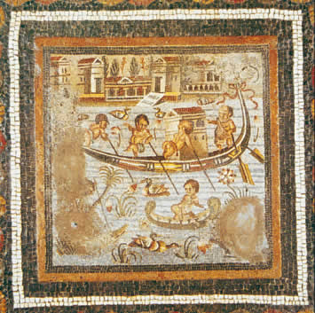Particolare di un pavimento a mosaico raffigurante scene di pigmei sul Nilo